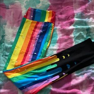 Lularoe rainbow heart drip OS leggings NWOT